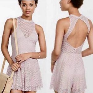 Express Dusty Mauve Sleeveless High Neck Open Back Lace Romper Size XL